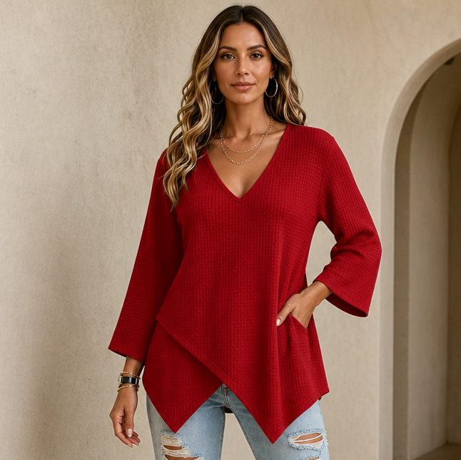 Drapella – Asymetryczny Top z Waffle Knit z Krzyżującym Się Dołem