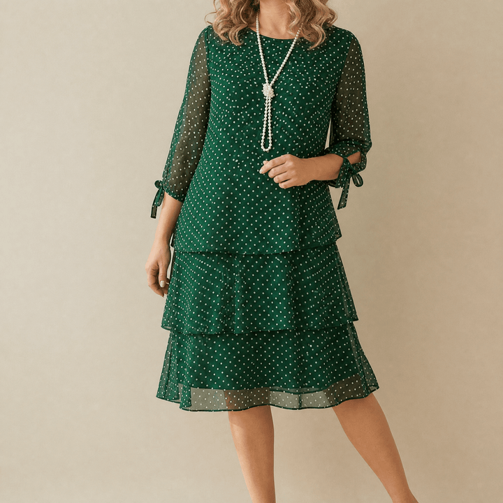 Florenne - Sukienka w Kropki z Warstw Chiffon