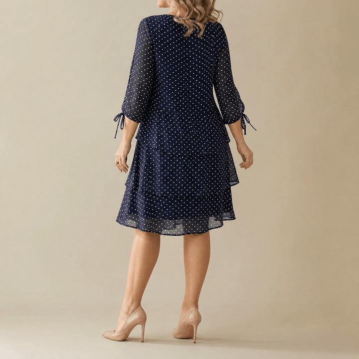 Florenne - Sukienka w Kropki z Warstw Chiffon