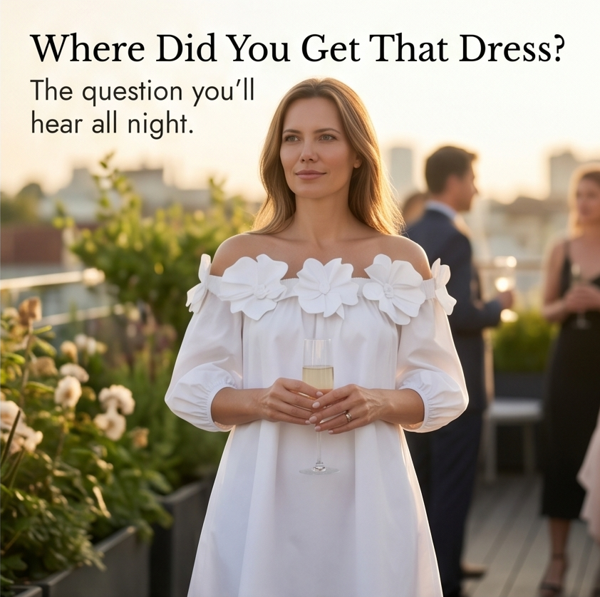 Florenza – Sukienka Off-Shoulder z Rzeźbionymi Różami dla Kobiet