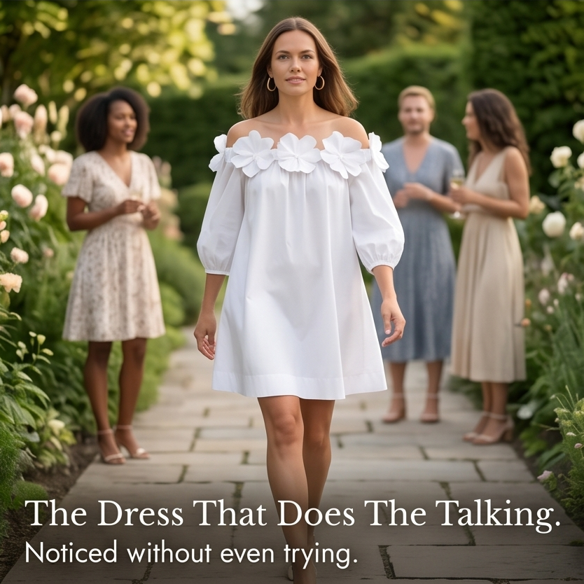Florenza – Sukienka Off-Shoulder z Rzeźbionymi Różami dla Kobiet