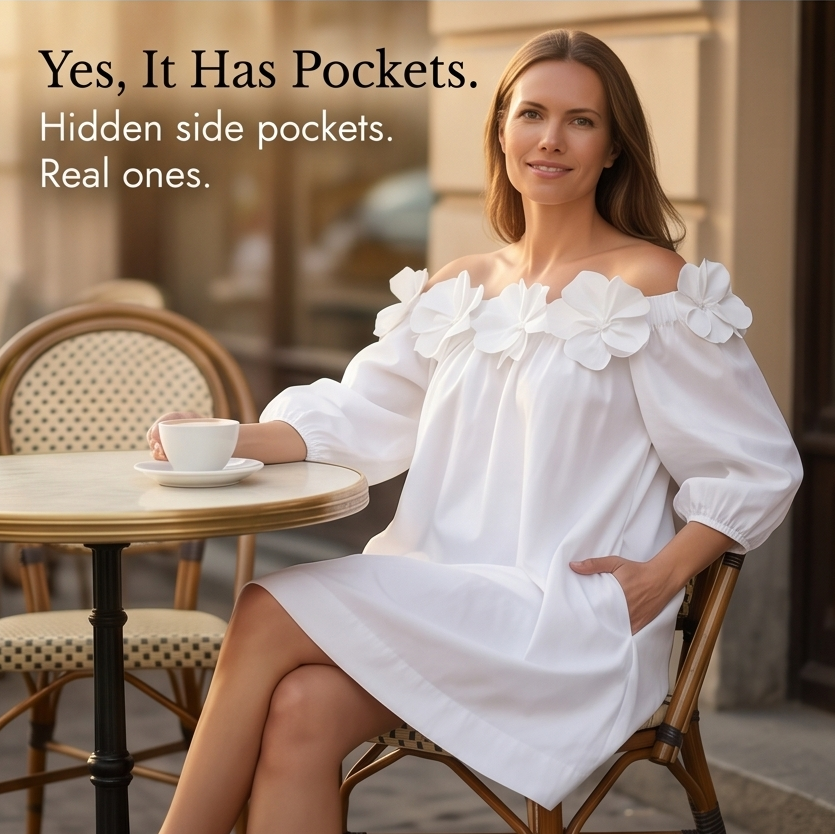 Florenza – Sukienka Off-Shoulder z Rzeźbionymi Różami dla Kobiet