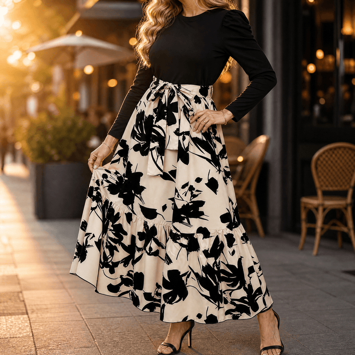 Florenza – Damska sukienka maxi w kwiaty z wiązaniem w talii