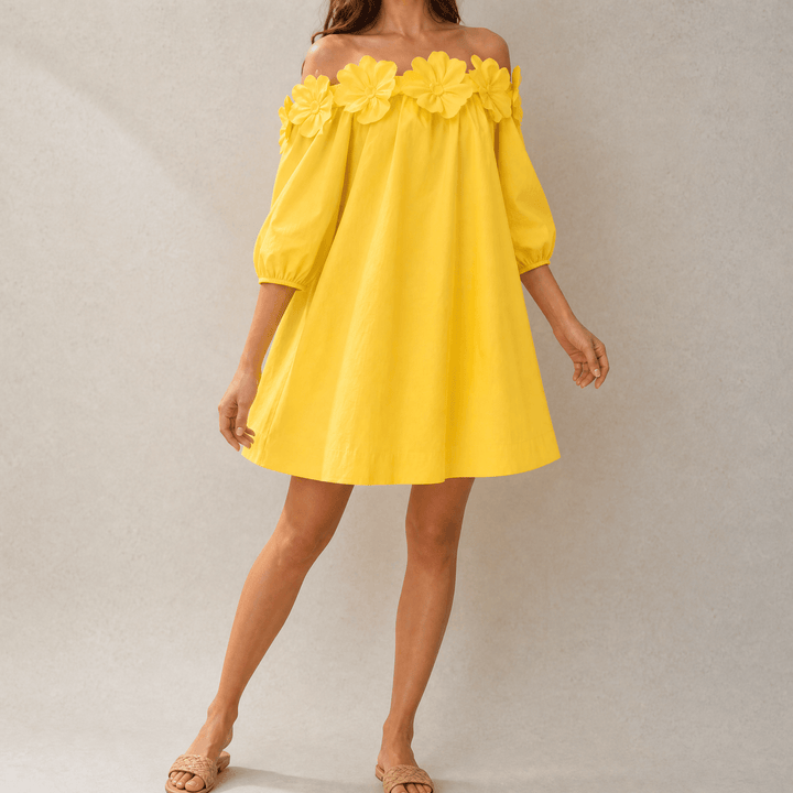 Florenza – Sukienka Off-Shoulder z Rzeźbionymi Różami dla Kobiet