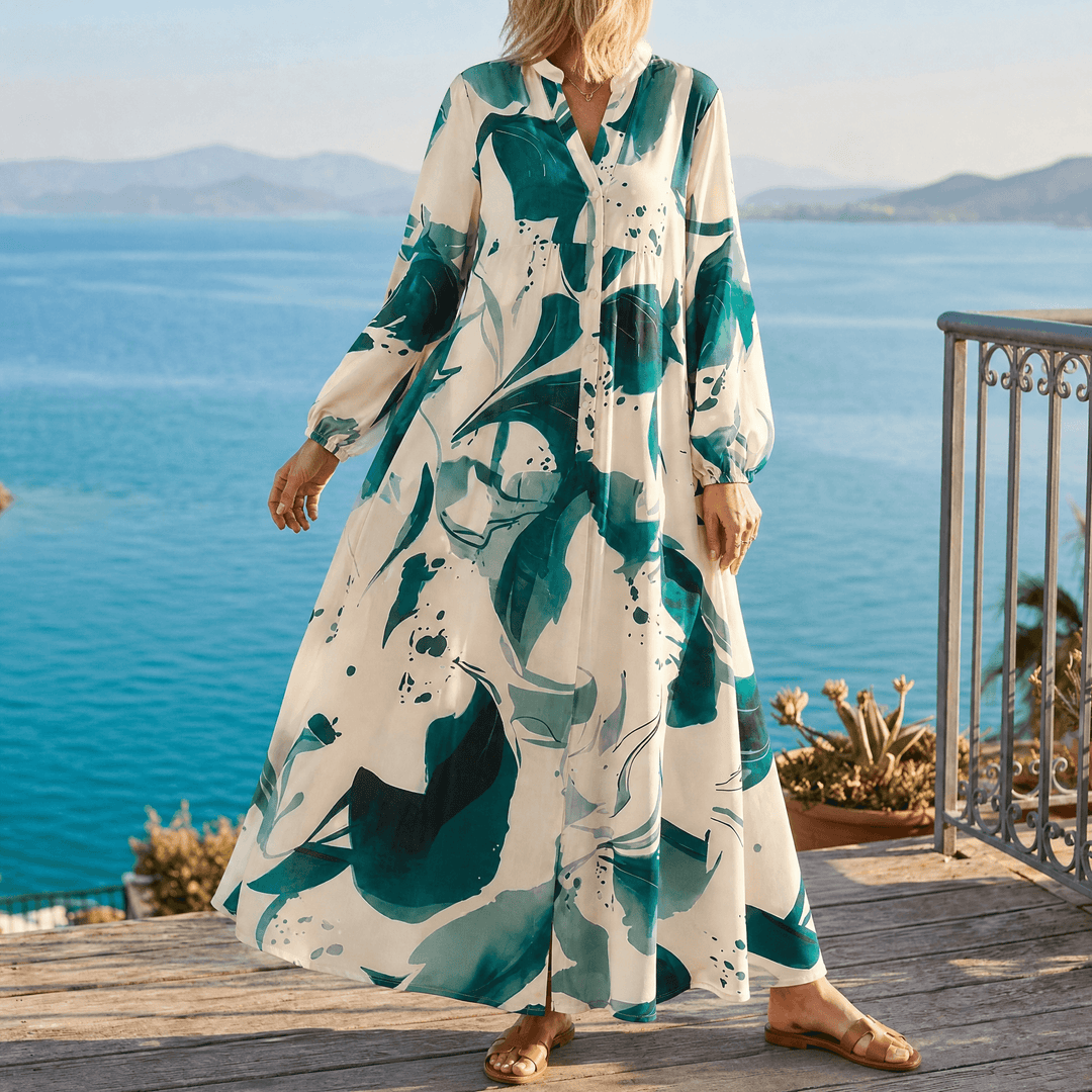 Floressa – Abstrakcyjna Kwiatowa Sukienka Maxi