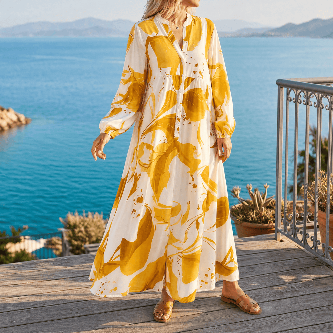 Floressa – Abstrakcyjna Kwiatowa Sukienka Maxi