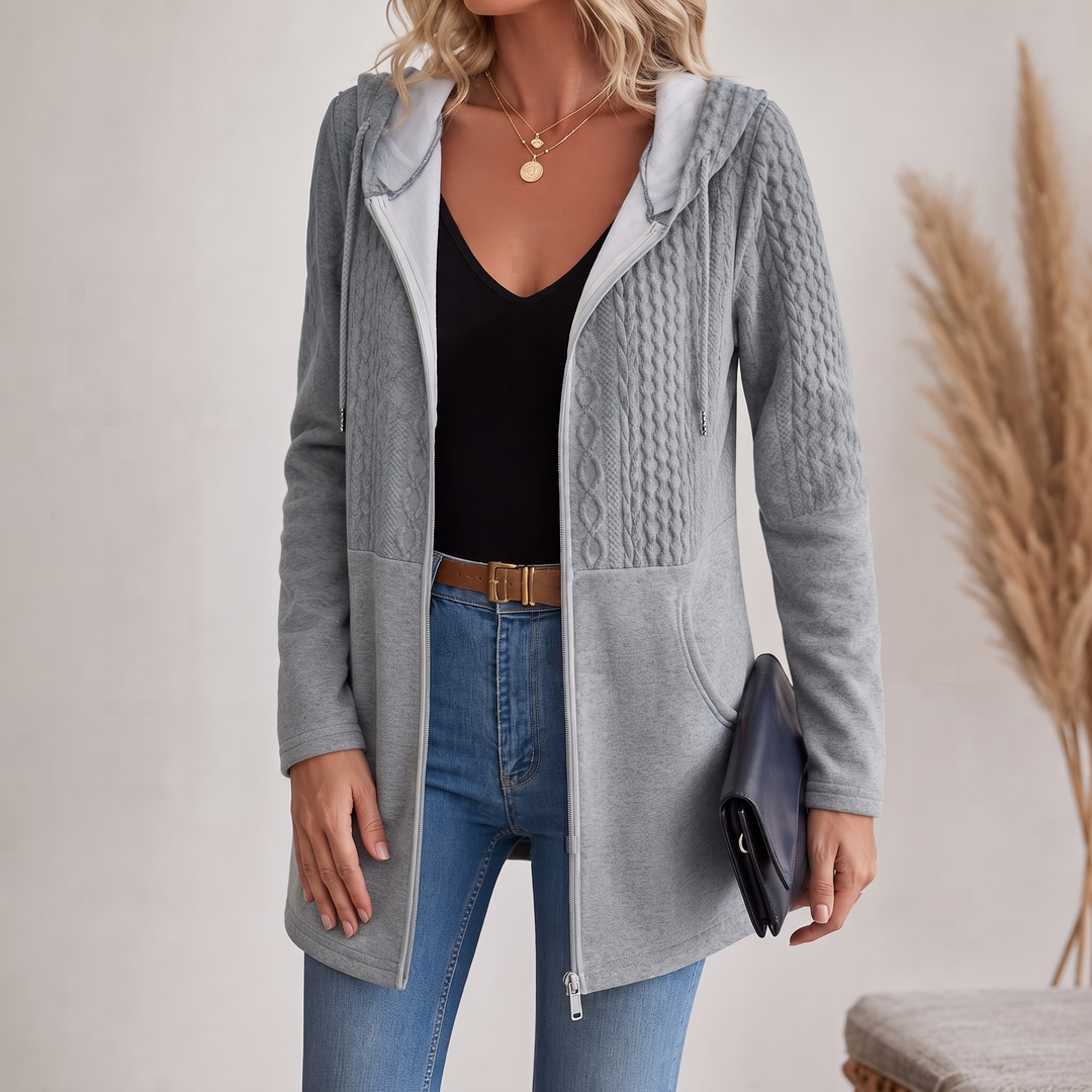 Wearbella – Długi kardigan z dzianiny w splot kabelkowy z zamkiem