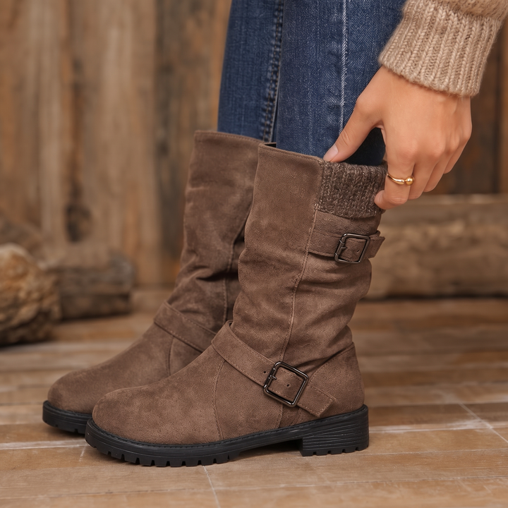 Wearbella – Botki na obcasie z klamrą w stylu slouchy do połowy łydki