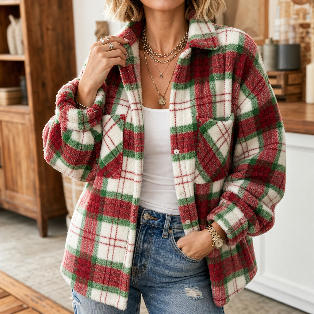 Coziveigh – Przestronny Fleece Plaid Shacket