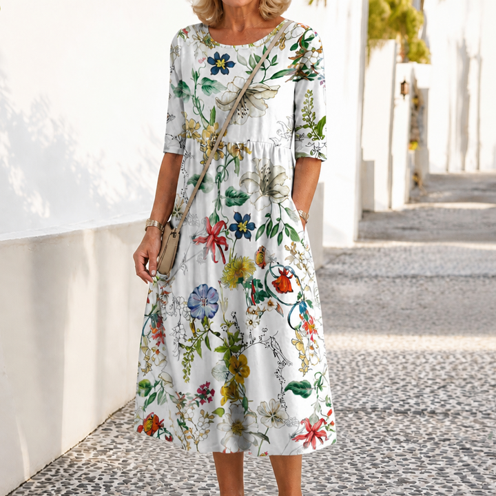 Wearbella – Midi sukienka w kwiatowy wzór z okrągłym dekoltem