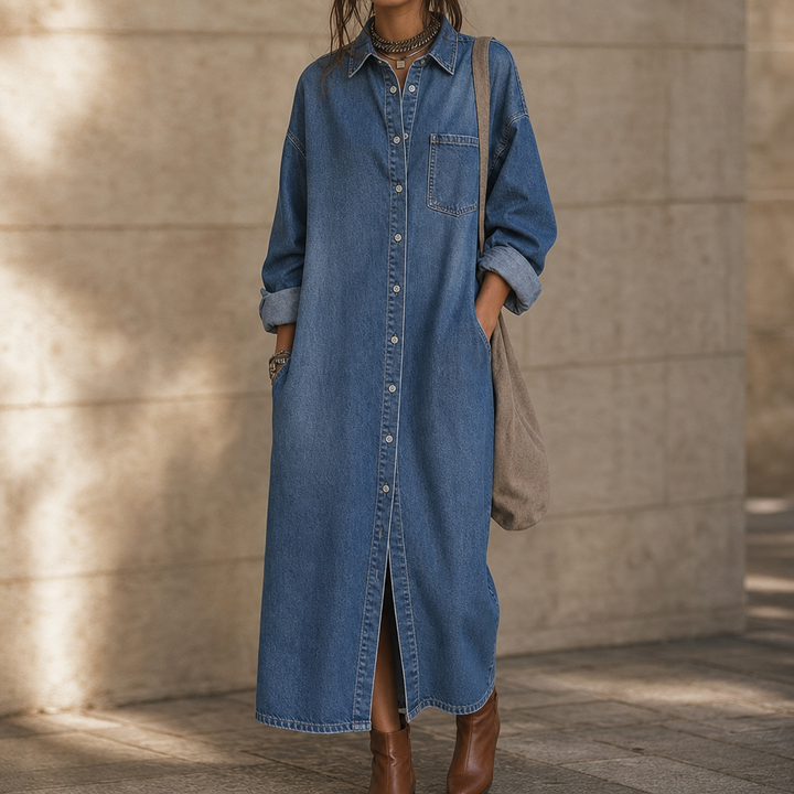 Wearlyn – Sukienka koszulowa z przodu na guziki w stylu dżinsowym