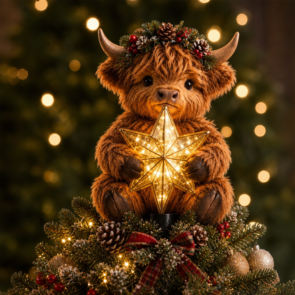 Highlow – Świecący Gwiazda Highland Cow Na Szczyt Choinki
