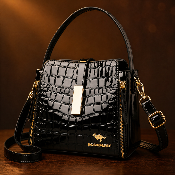 Velora – Torebka Crossbody w Lakierowanym Krokodylu