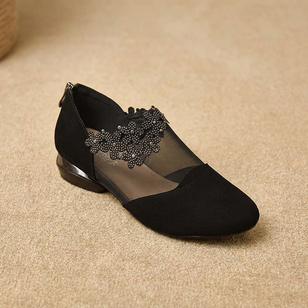 Veluna – Damskie buty na koturnie z koralikami i siateczką
