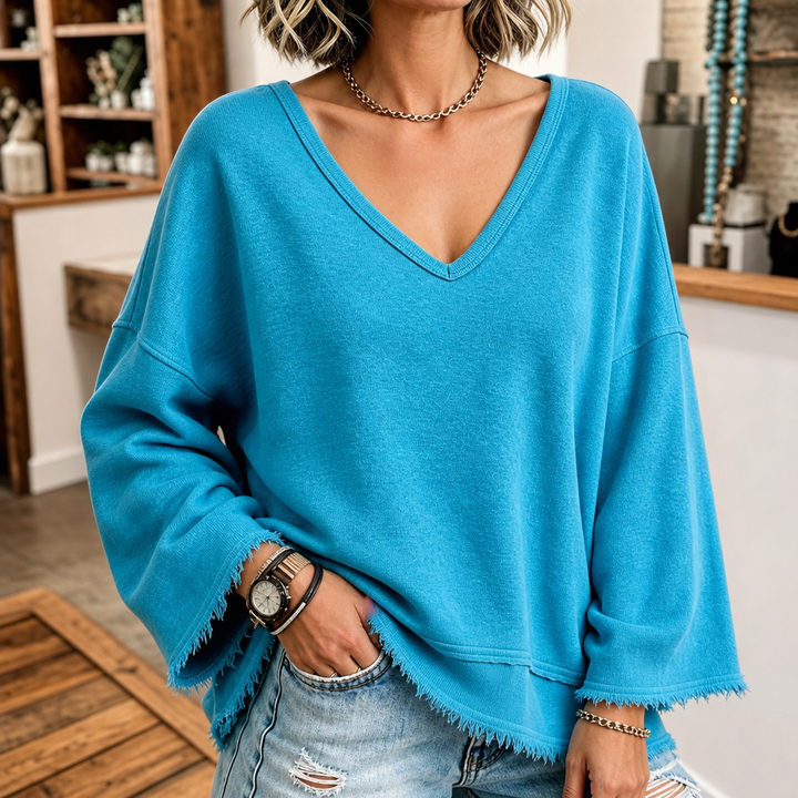 Wearbella – Sweter z dekoltem w serek, wykończony surowym brzegiem