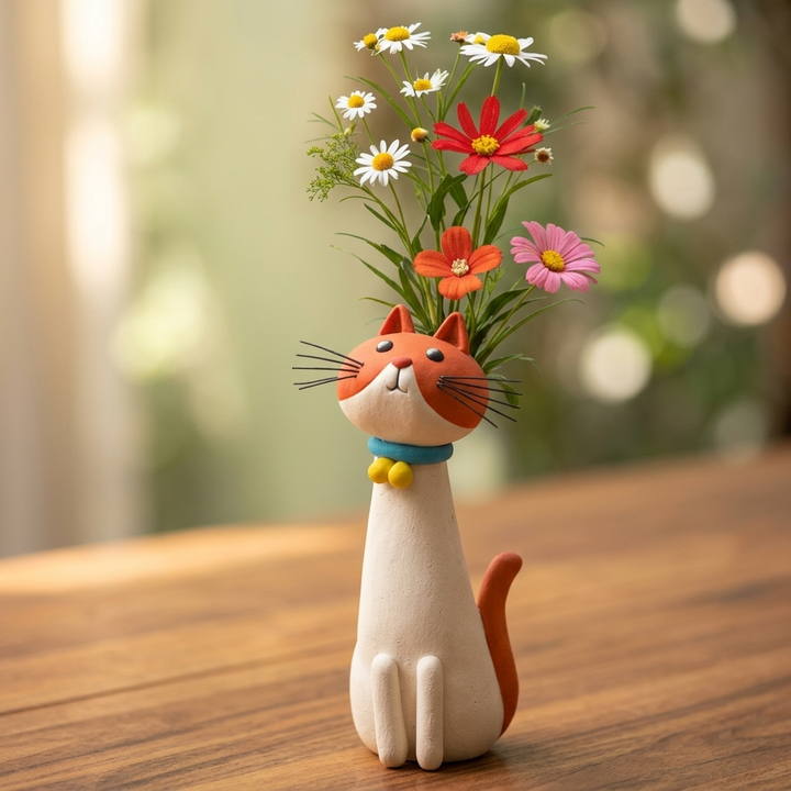 Felina – Ręcznie robiony ceramiczny wazon na kwiaty w kształcie kota