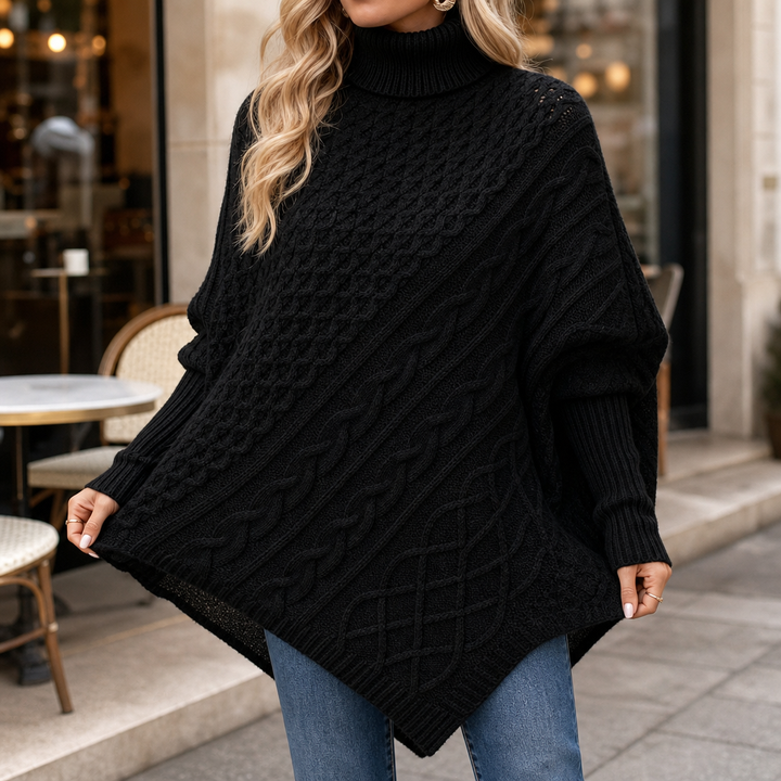 Cabelune – Sweter Poncho z Warkoczem w Stylu Asymetrycznym