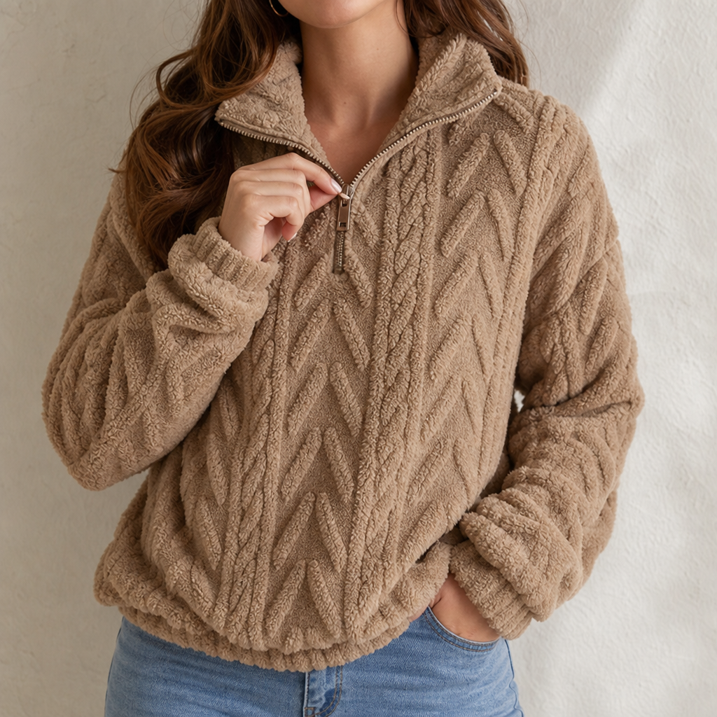 Cable &amp; Cozy – Sweter z dzianiny warkoczowej z krótkim zamkiem