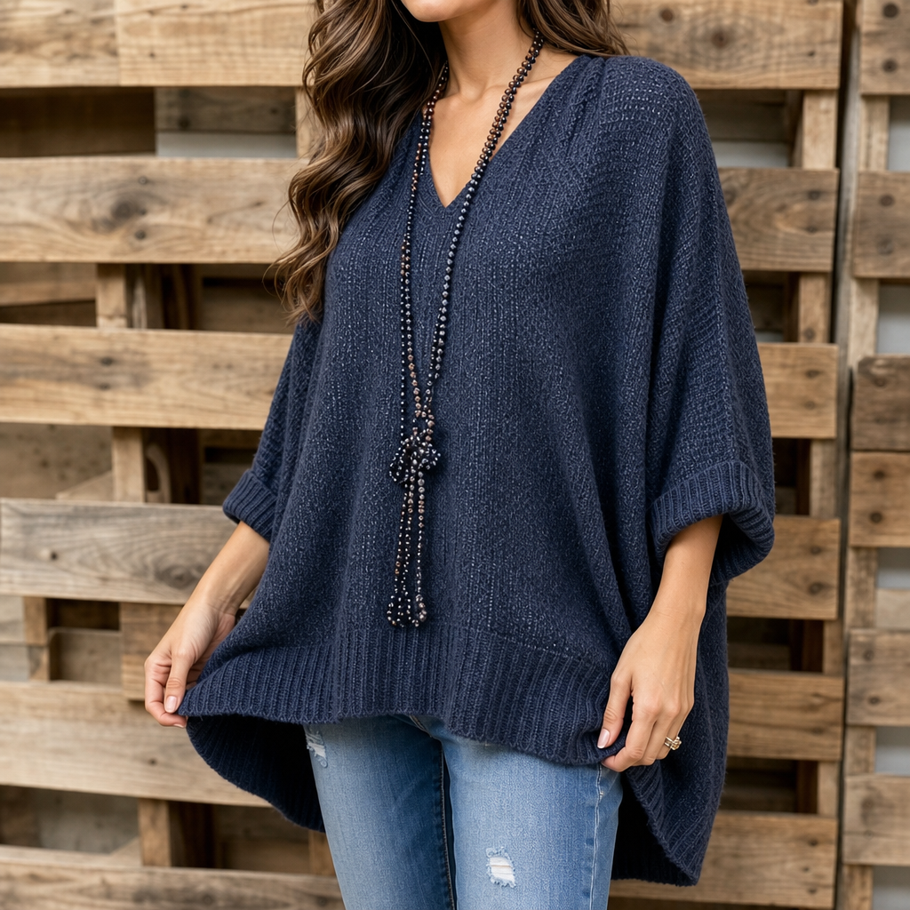 Airloom – Przesadnie Duży Sweter V-Neck z Otwartych Splotów