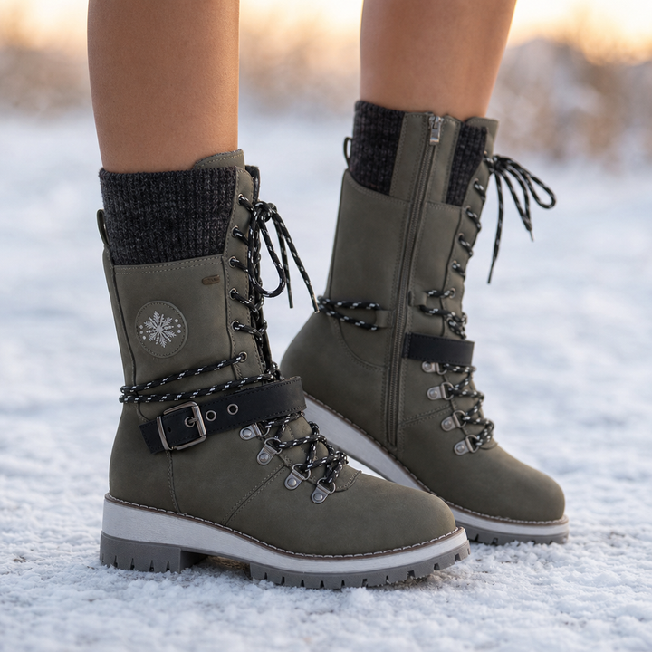 Cozette – Szerokie zimowe buty z dzianinowym cholewką