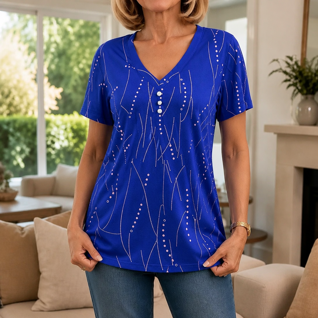 Vivelyn – Bluzka V-Neck z Wymiarowym Printem