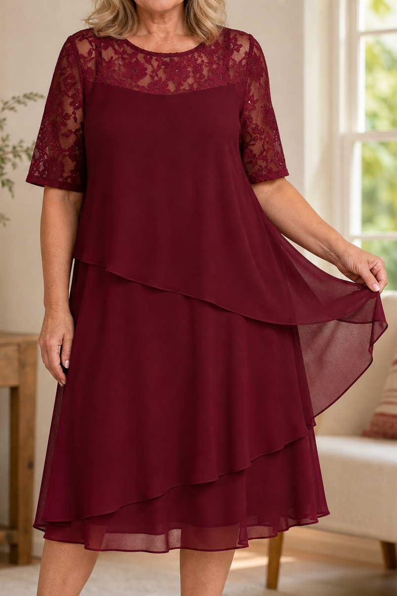 Wearbella – Sukienka midi z koronkowym dekoltem i wysokim stanem