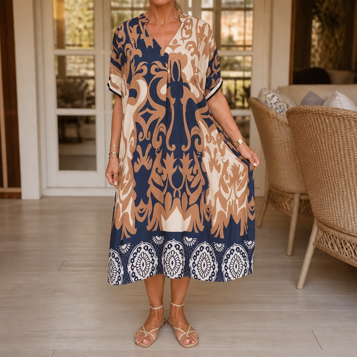 Wearbella – Luźna sukienka midi z dekoltem w kształcie litery V
