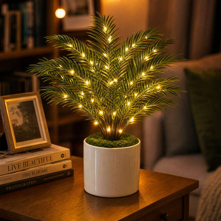 Palmora – Lampa LED z palmy Areca z doniczką