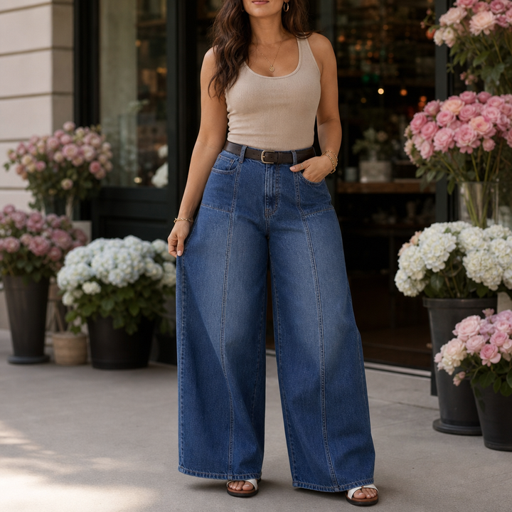 Wearbella – Jeansy z wysokim stanem i szerokimi nogawkami z zapięciem na guziki