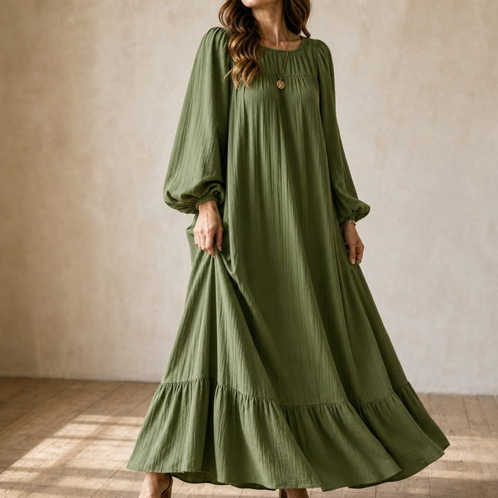 Wearbella – Oversized Biskupa Rękaw Boho Maxi Sukienka