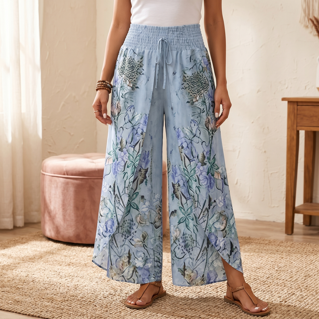 Lunavia – Damskie Spodnie Boho w Kwiaty z Szerokimi Nogawkami
