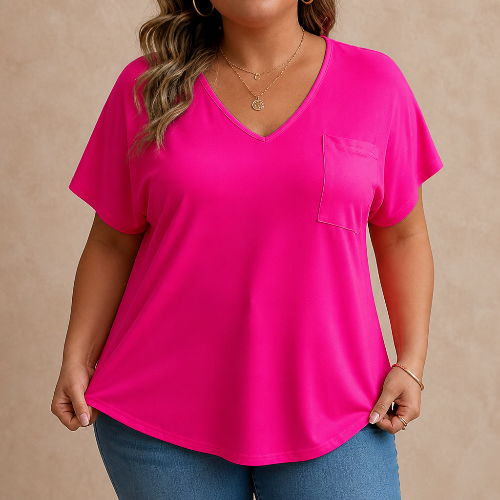 Draperie – T-shirt z dekoltem w serek i rękawami dolman, o asymetrycznym dole