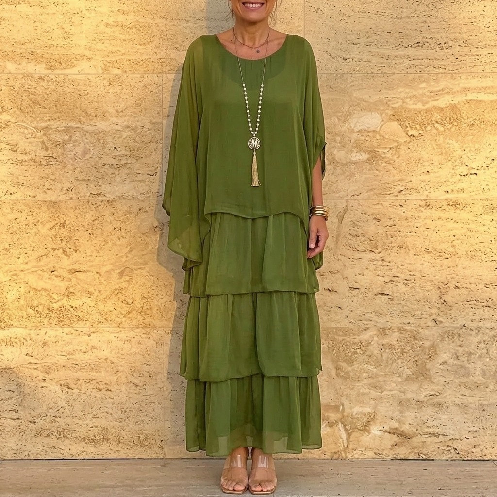 Velara – Damska Maxi Sukienka z Warstwowego Chiffonu