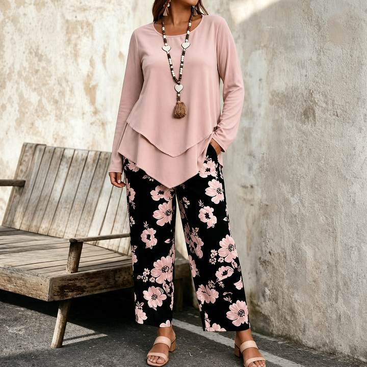Wearbella – Dwuwarstwowy Luźny Top i Kwiatowy Zestaw z Szerokimi Nogawkami
