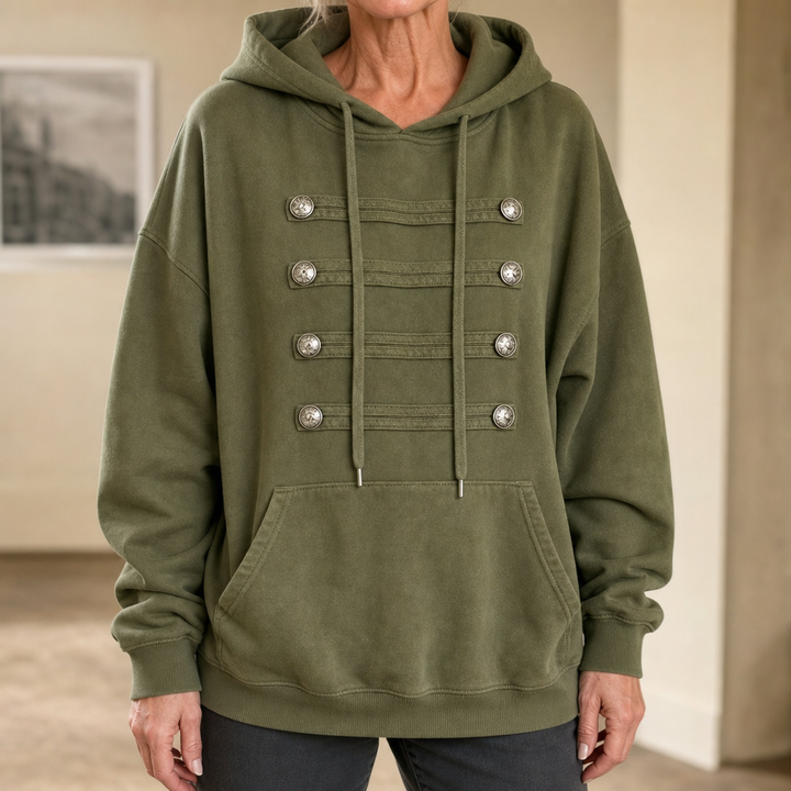 Fieldcrest – Szary Przyciski Hoodie w Stylu Wojskowym