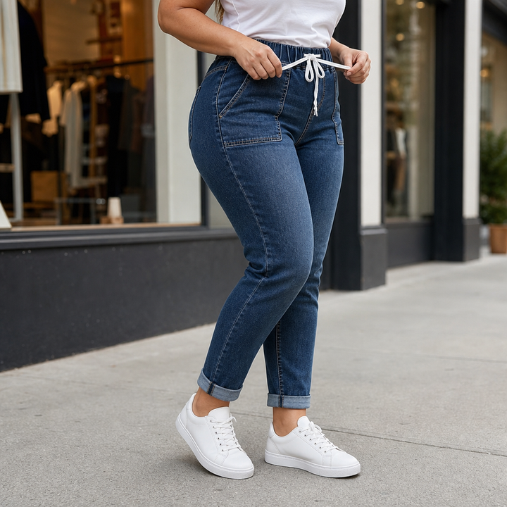 Wearbella – Dżinsy z elastycznym paskiem i sznurkiem ściągającym