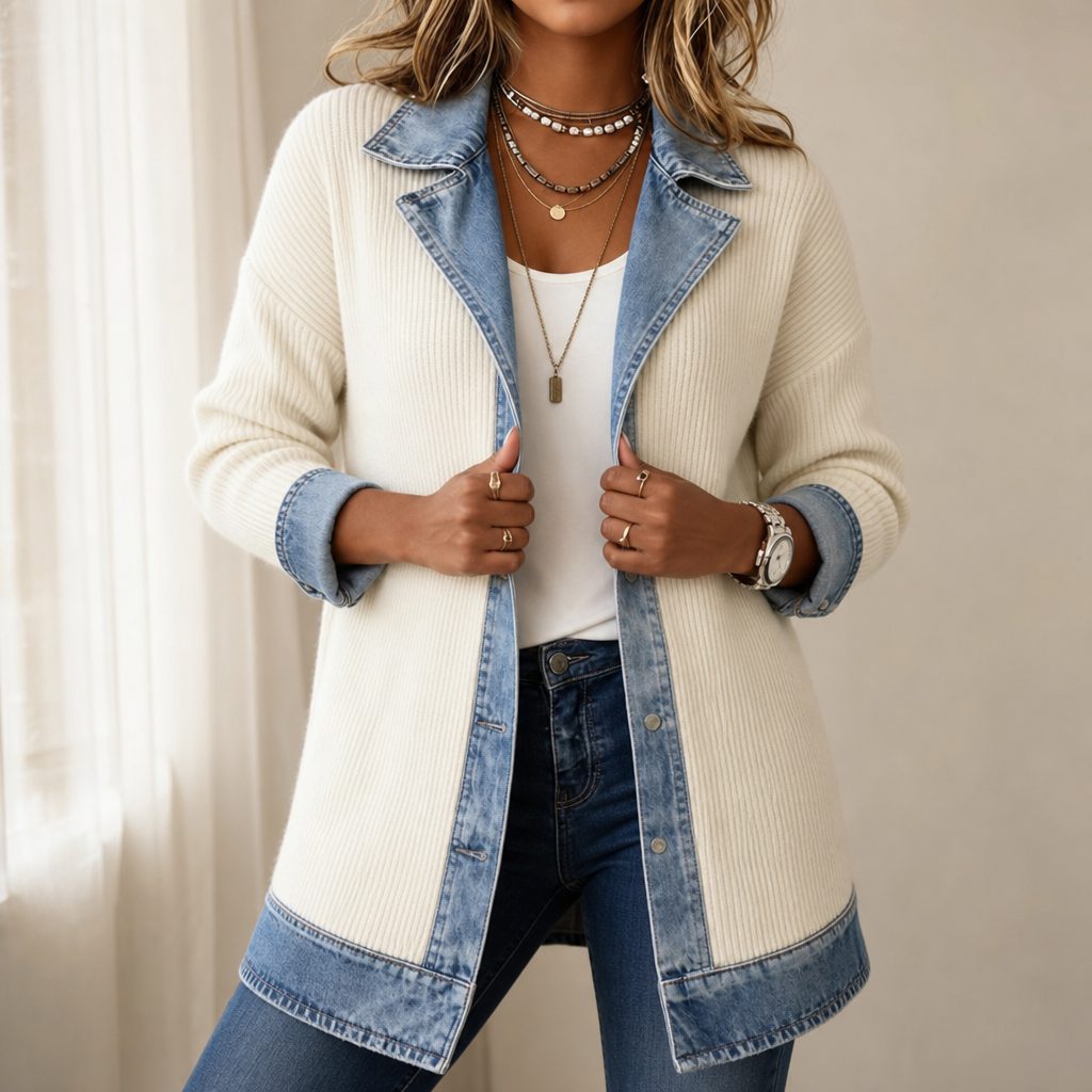 Ribova – Sweter z prążkowanej dzianiny z denimu