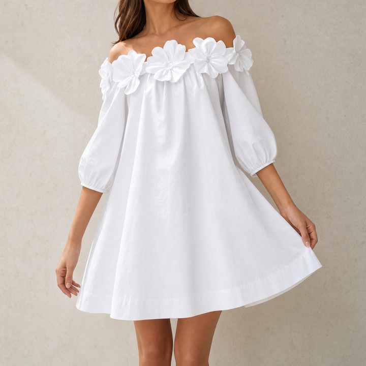 Florenza – Sukienka Off-Shoulder z Rzeźbionymi Różami dla Kobiet