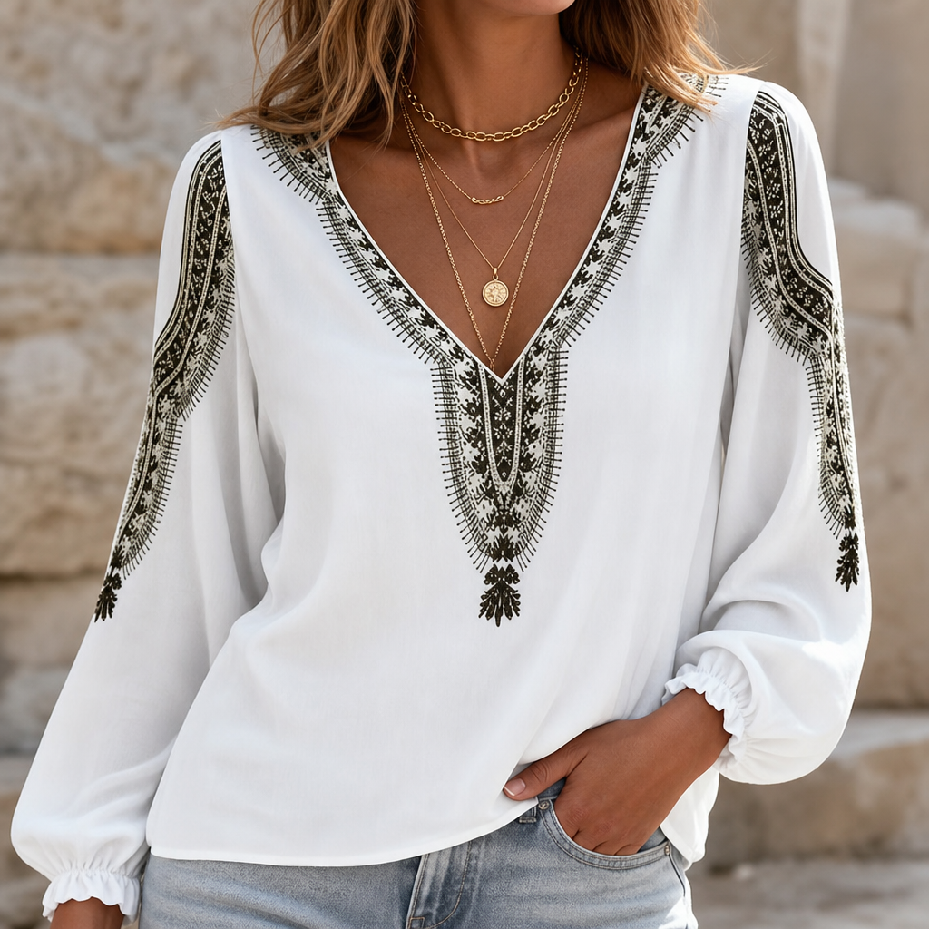 Wearbella – Bluzka z haftowanym dekoltem w serek i rękawami typu peasant