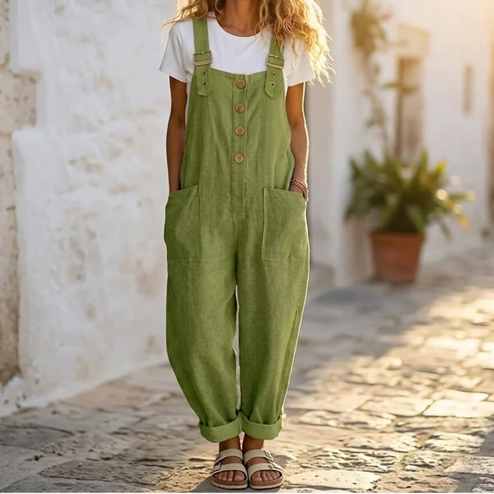 Slowlinen – Luźne ogrodniczki z guzikami