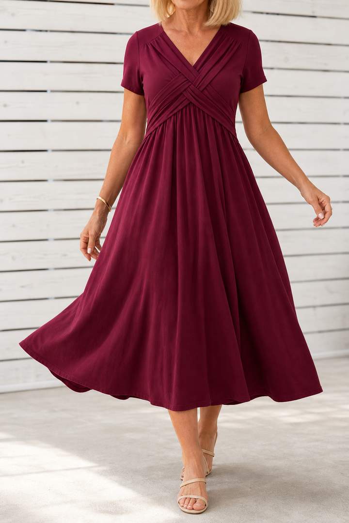 Wearbella – Sukienka midi z plisami i kieszeniami w dekolcie V