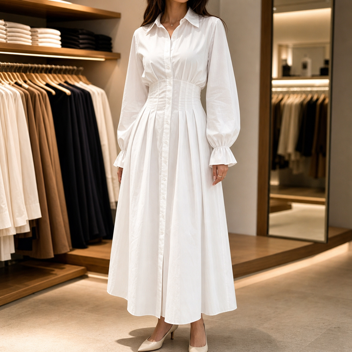 Wearbella – Sukienka koszulowa z plisowanym pasem i długim rękawem