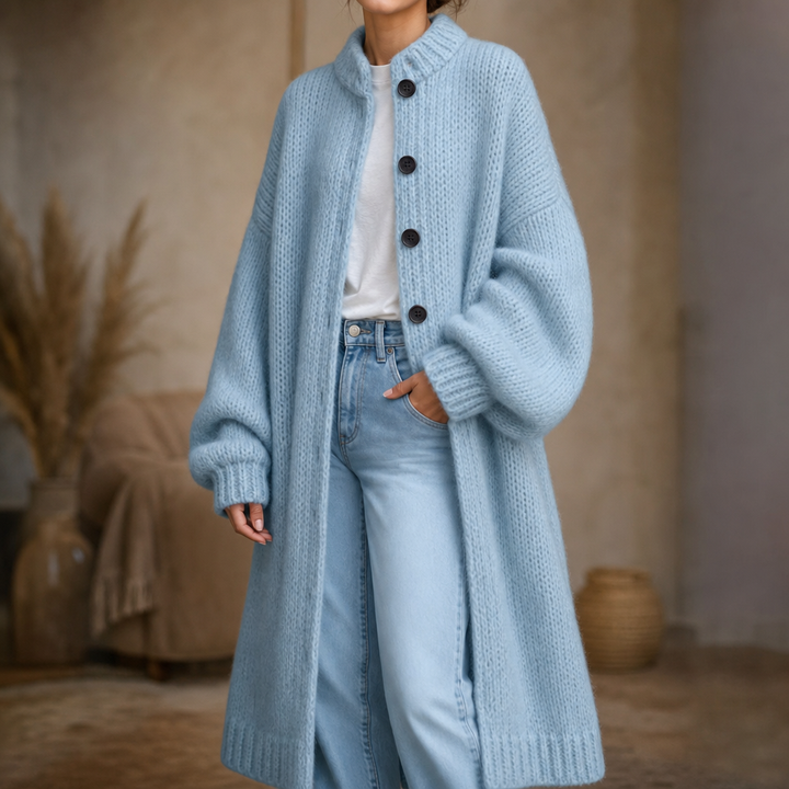 Wearbella – Gruby Sweter-Kurtka z Guzikami do Kolan
