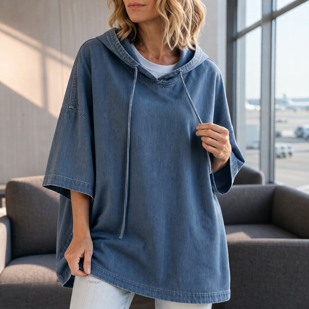 Wearbella – Oversized, Prany Denimowy Pulower z Kapturem
