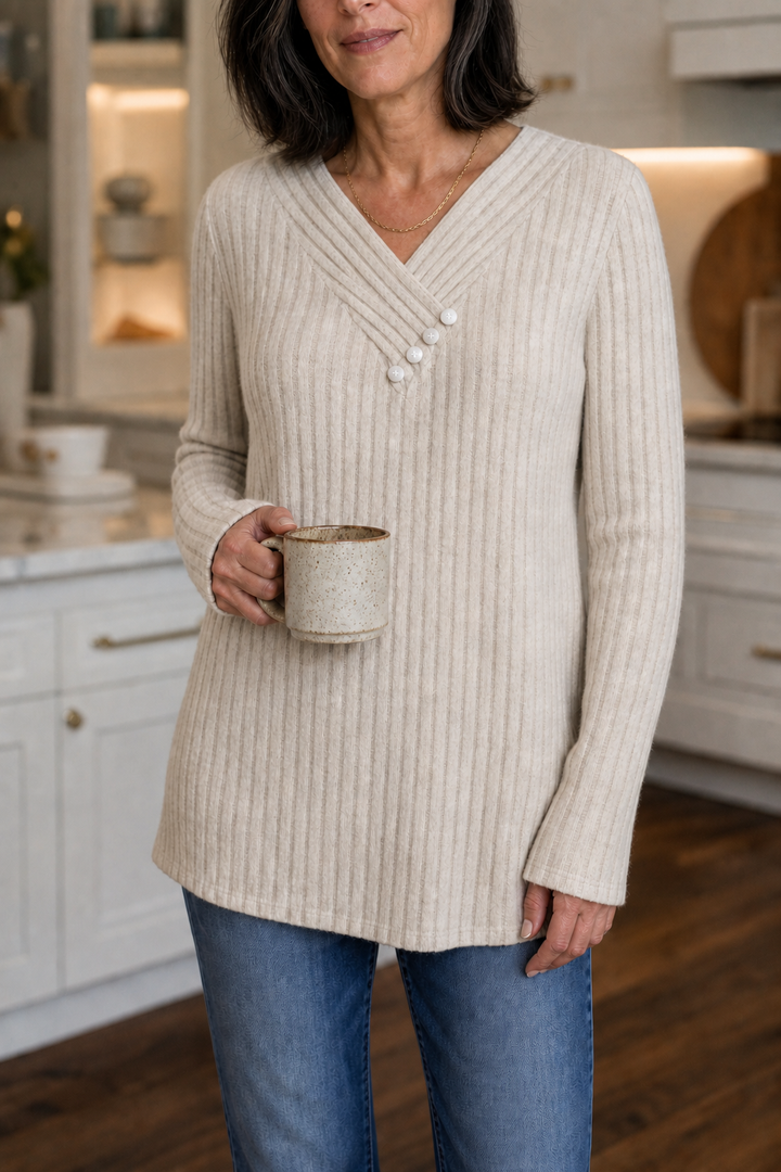 Marlowe &amp; Rib – Sweter z dekoltem w serek i guzikami