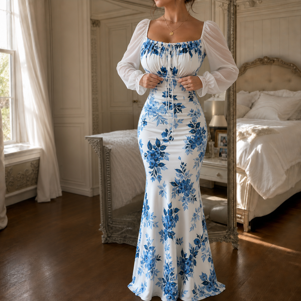 Wearbella – Kwiatowa Sukienka Maxi z Wiązaniem na Przodzie