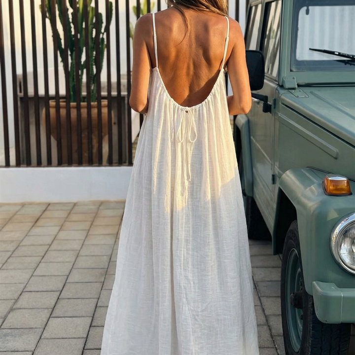 Soleia – Letnia Maxi Sukienka z Odkrytym Plecami