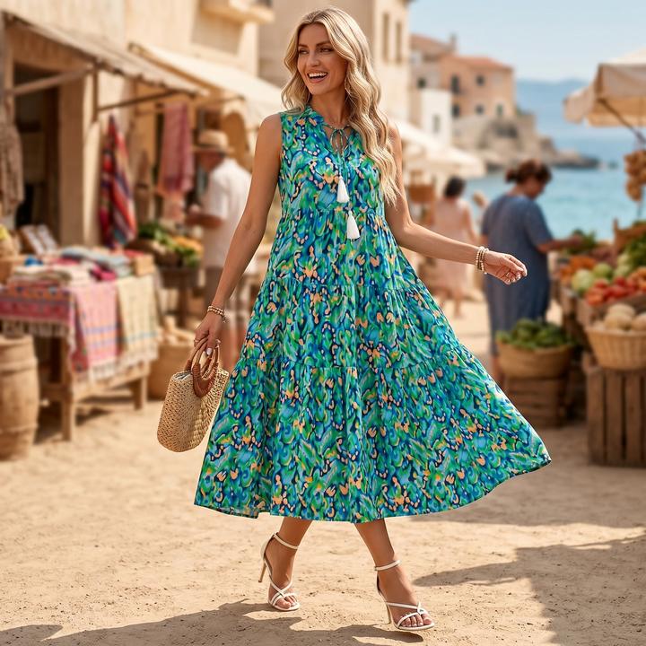 Soleia – Damska Sukienka Midi w Stylu Boho z Falbanami