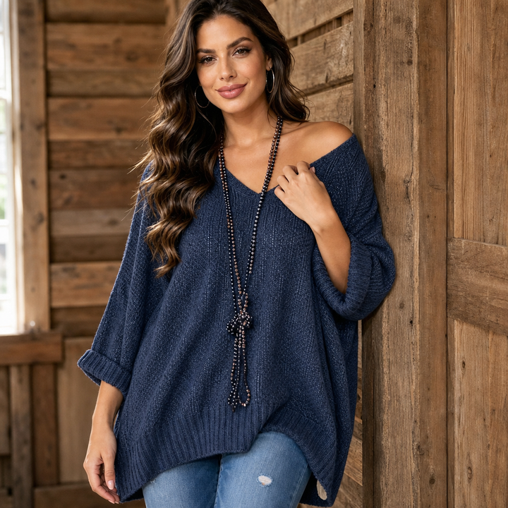 Airloom – Przesadnie Duży Sweter V-Neck z Otwartych Splotów