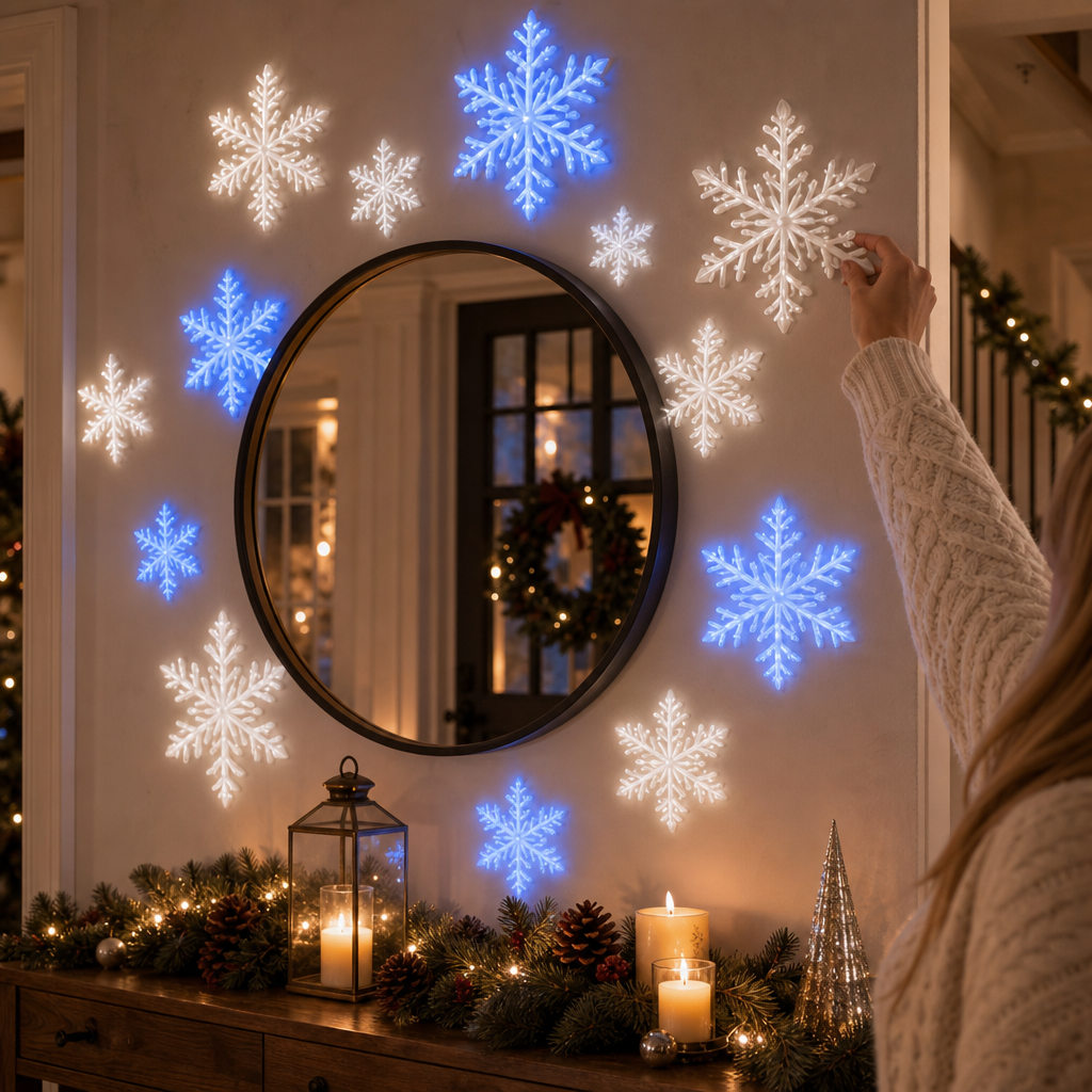 Glowflake – 3D Świecące Naklejki na Ścianę w Kształcie Płatków Śniegu